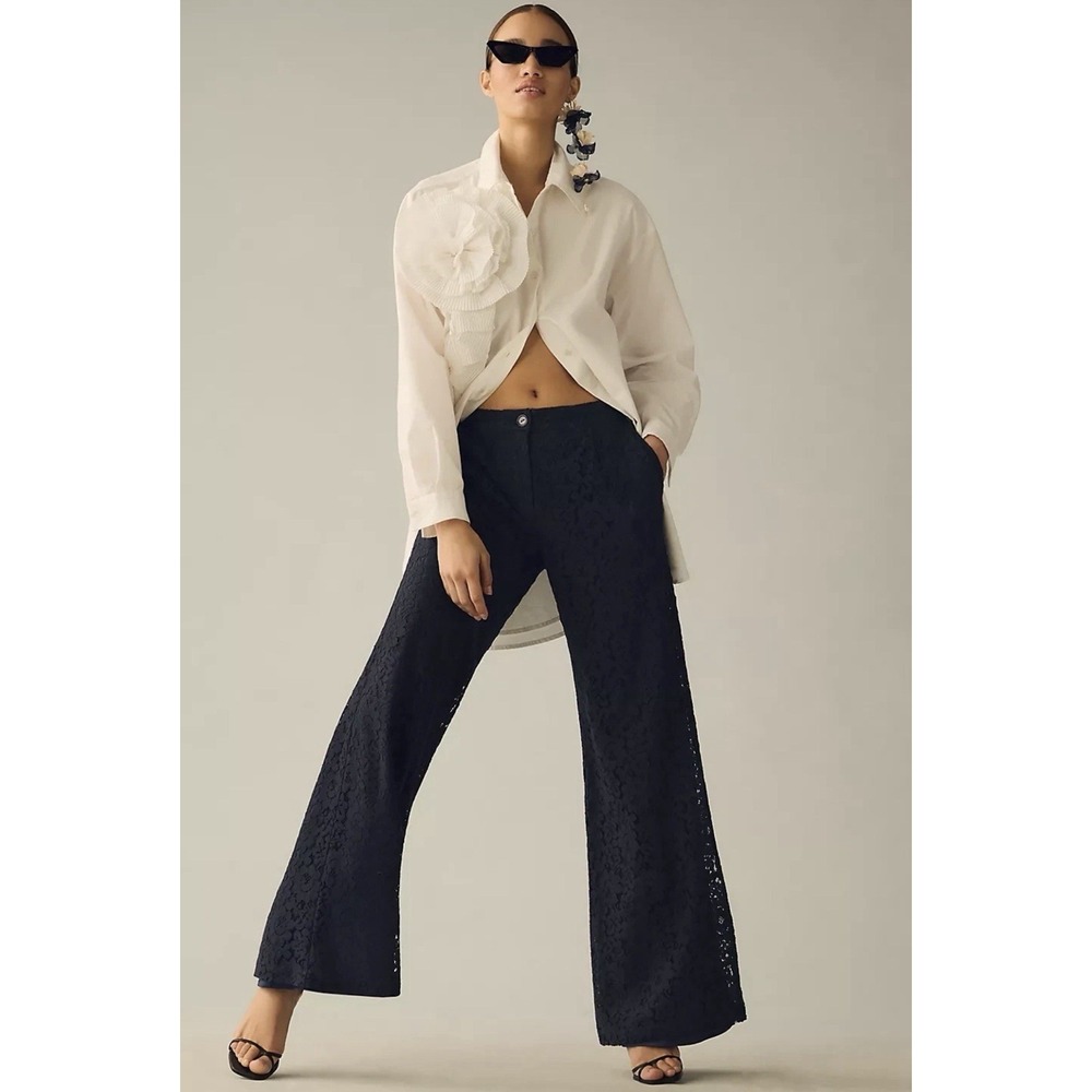 Anthropologie Corey Lynn Calter Wide-Leg Lace Pants Large Navy